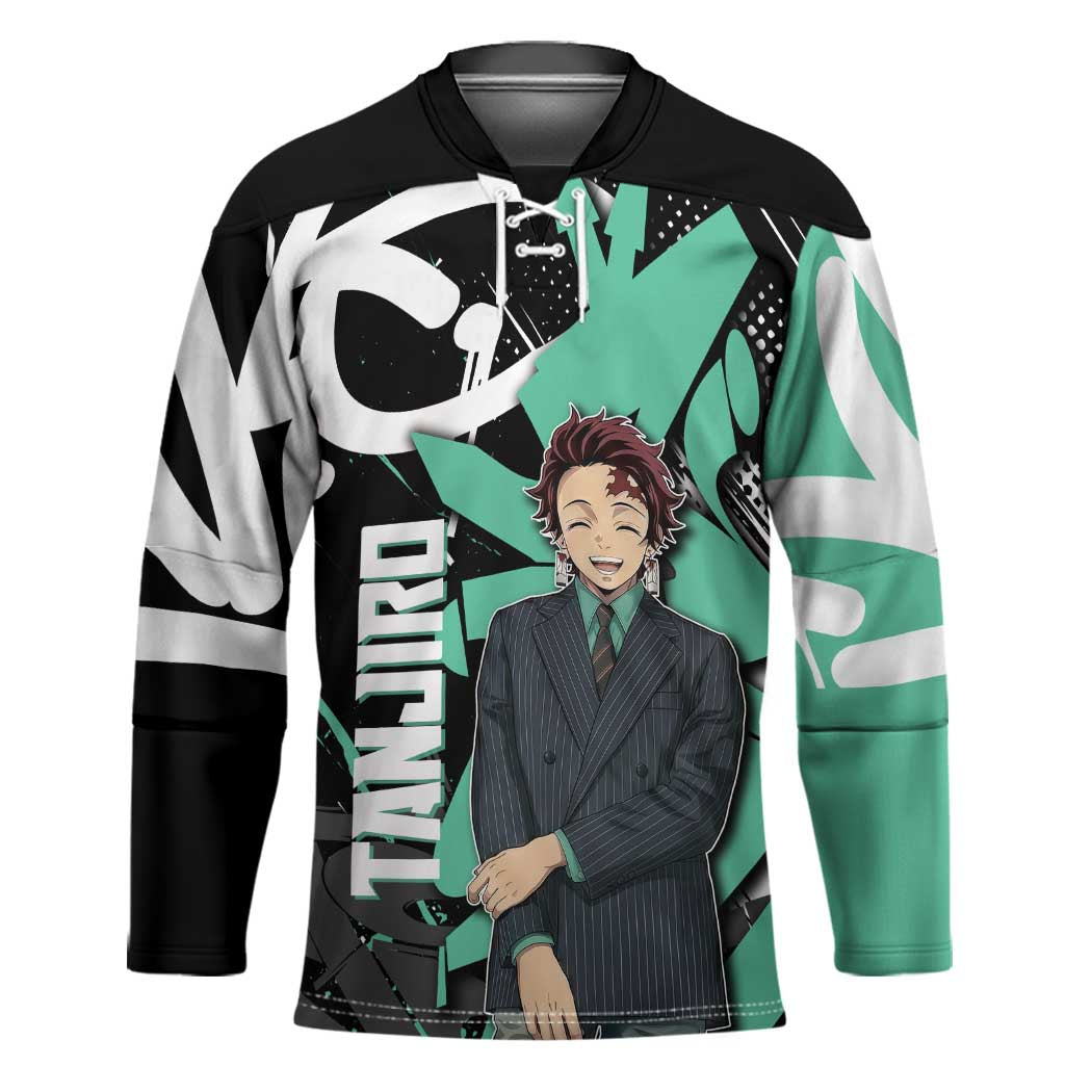 Kamado Tanjiro Demon Slayer Hockey Jersey Black Graffiti Anime Graphic