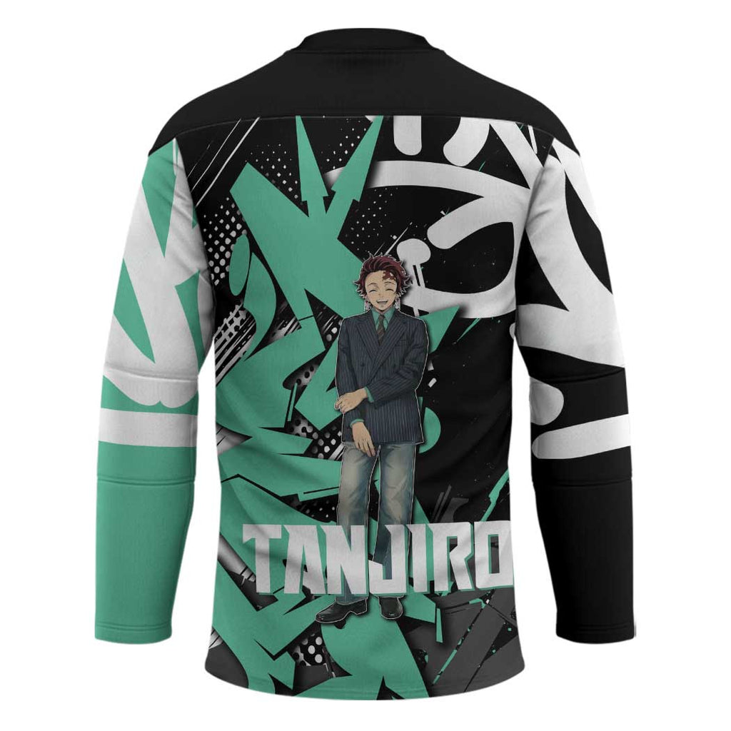 Kamado Tanjiro Demon Slayer Hockey Jersey Black Graffiti Anime Graphic
