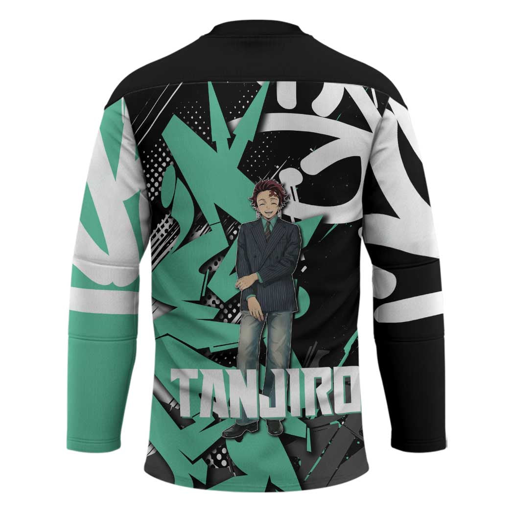 Kamado Tanjiro Demon Slayer Hockey Jersey Black Graffiti Anime Graphic
