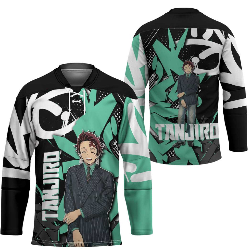 Kamado Tanjiro Demon Slayer Hockey Jersey Black Graffiti Anime Graphic