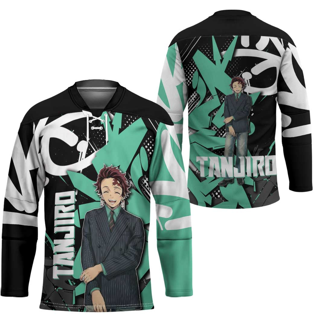 Kamado Tanjiro Demon Slayer Hockey Jersey Black Graffiti Anime Graphic