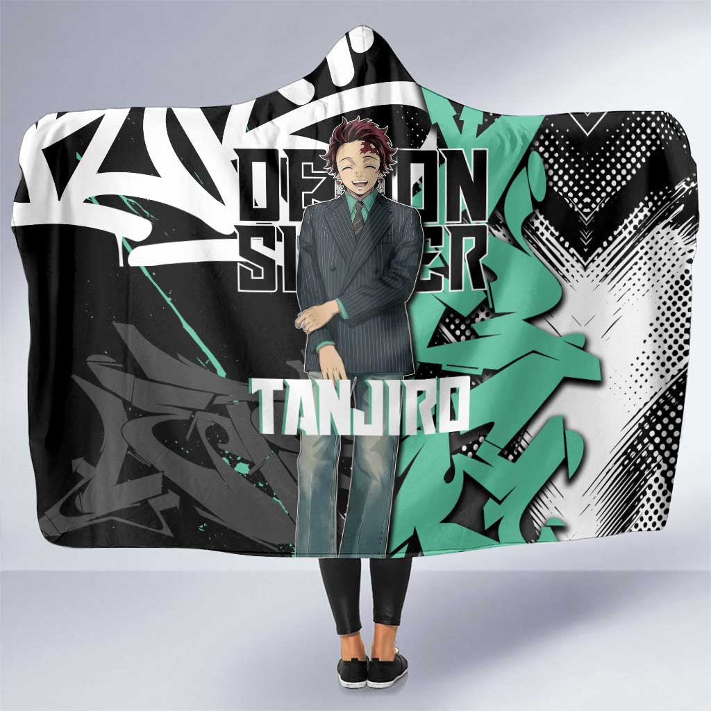 Kamado Tanjiro Demon Slayer Hooded Blanket Black Graffiti Anime Graphic