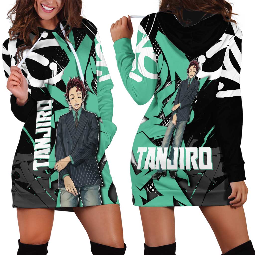 Kamado Tanjiro Demon Slayer Hoodie Dress Black Graffiti Anime Graphic