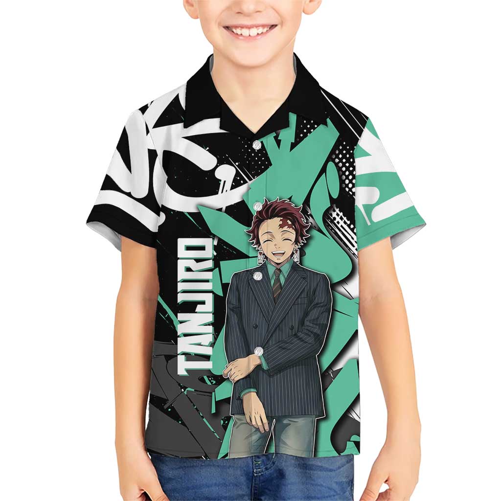 Kamado Tanjiro Demon Slayer Kid Hawaiian Shirt Black Graffiti Anime Graphic