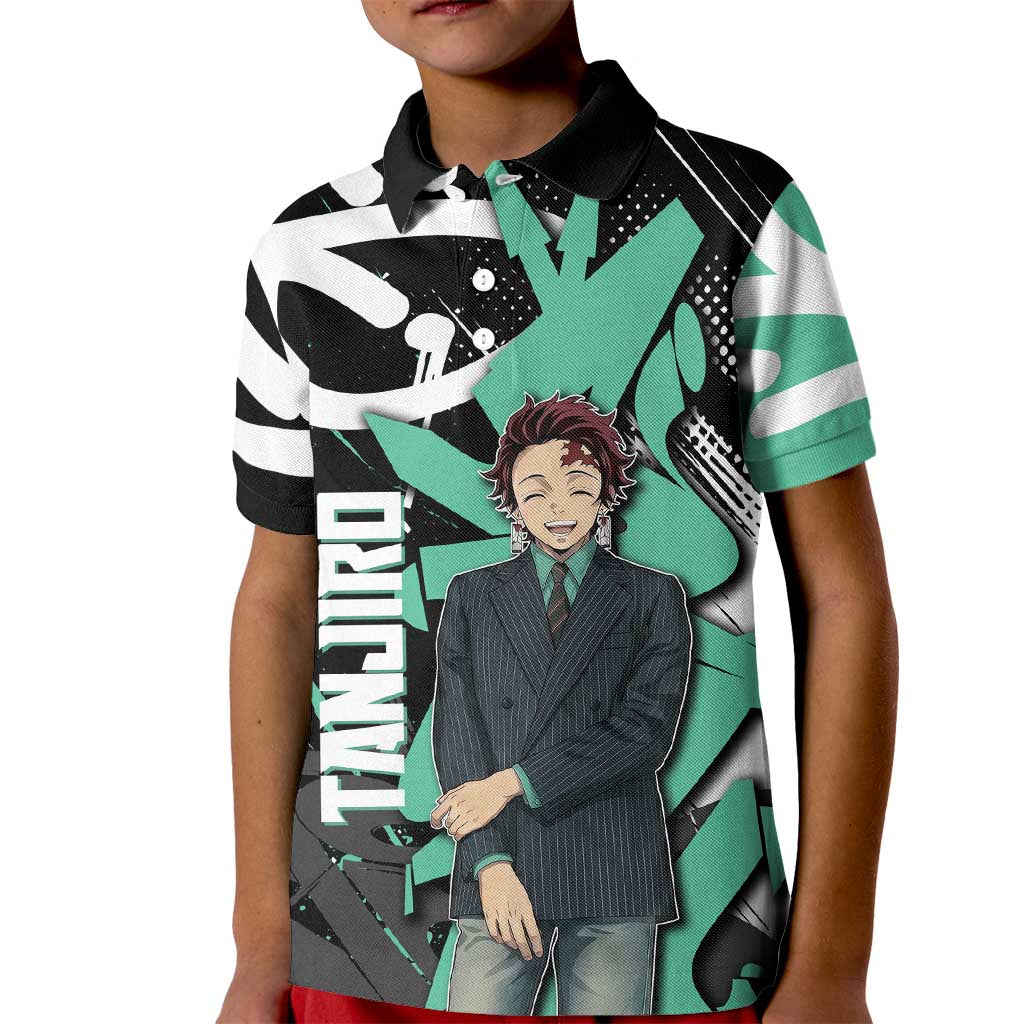 Kamado Tanjiro Demon Slayer Kid Polo Shirt Black Graffiti Anime Graphic
