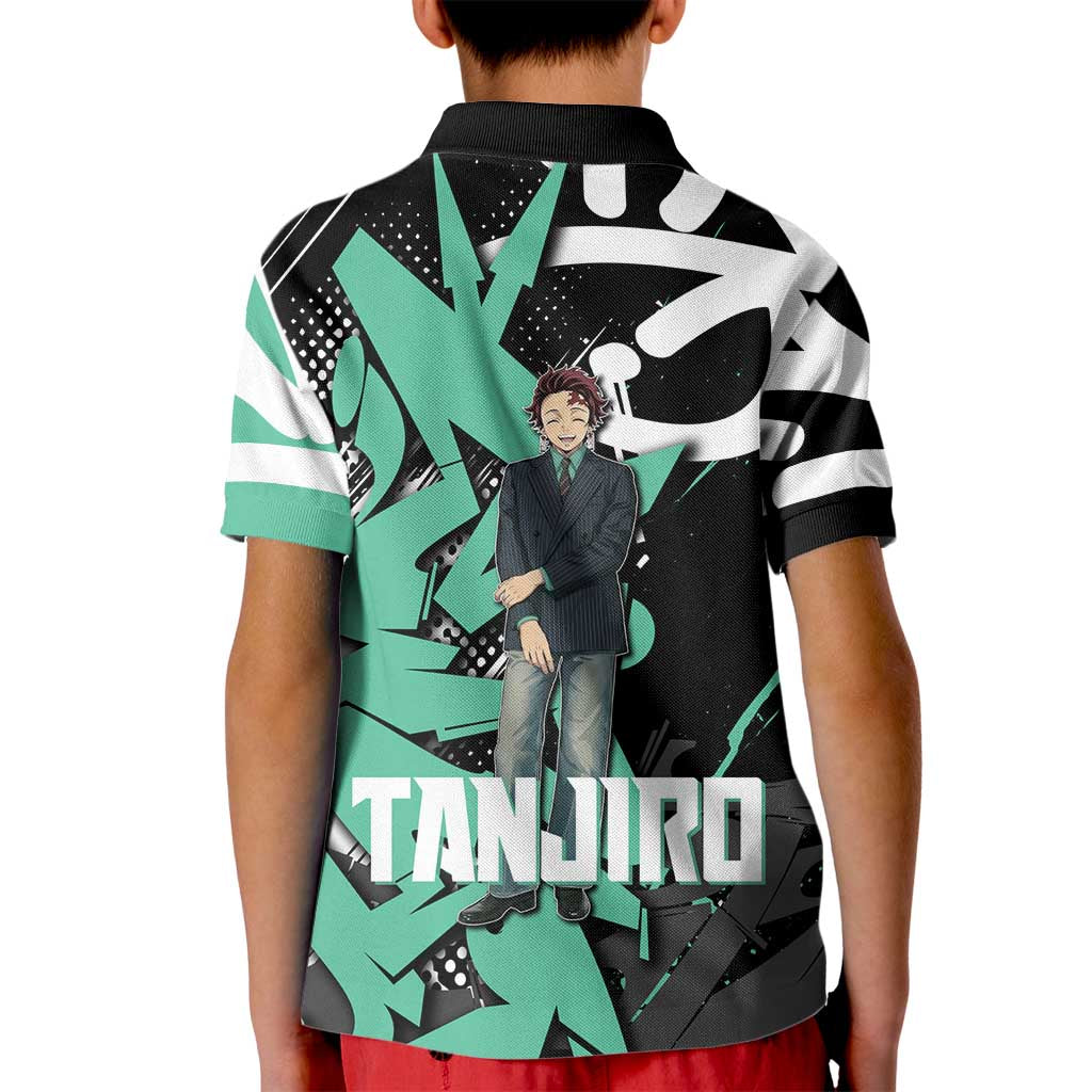 Kamado Tanjiro Demon Slayer Kid Polo Shirt Black Graffiti Anime Graphic