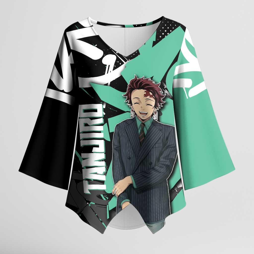 Kamado Tanjiro Demon Slayer Kimono Sleeve Blouse Black Graffiti Anime Graphic