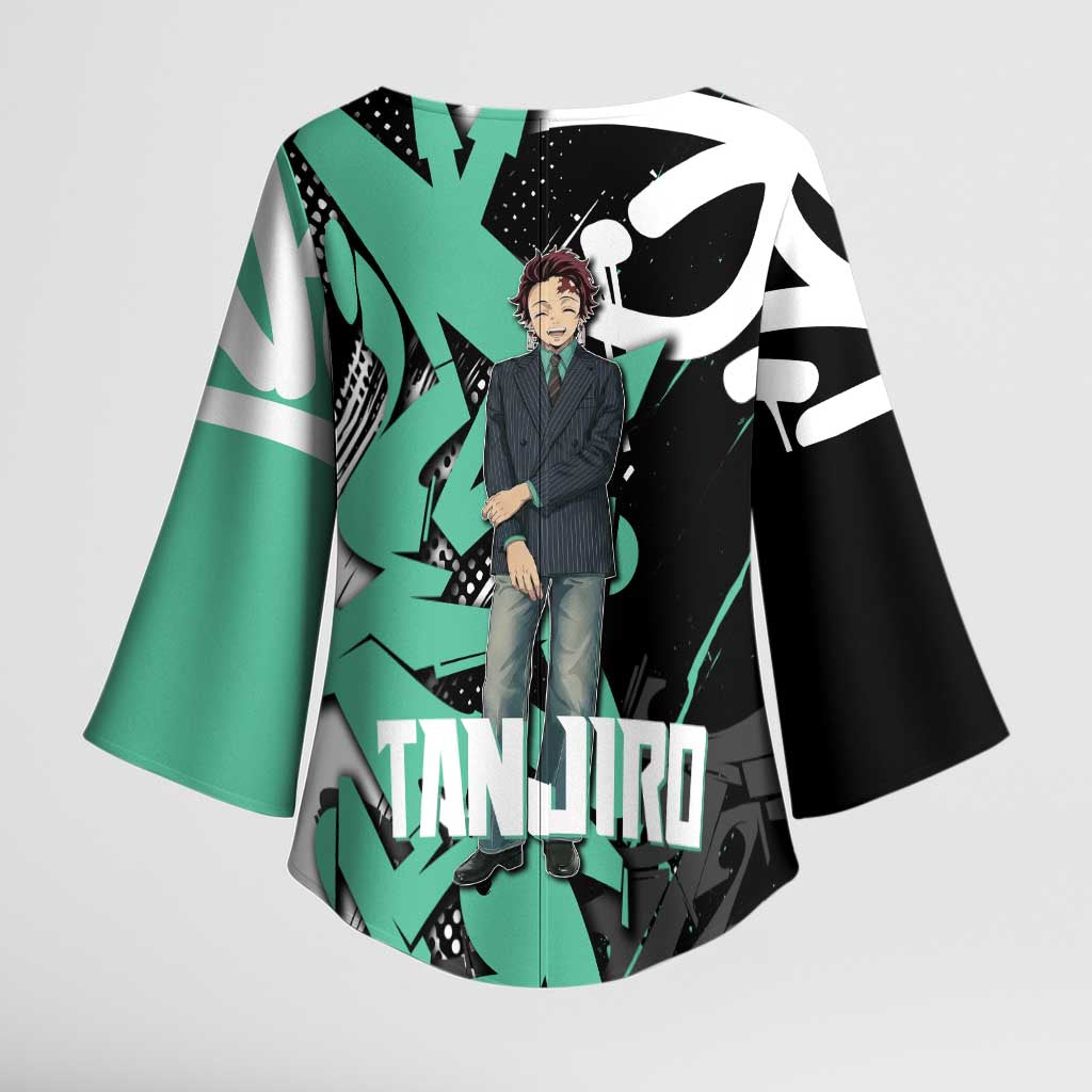 Kamado Tanjiro Demon Slayer Kimono Sleeve Blouse Black Graffiti Anime Graphic