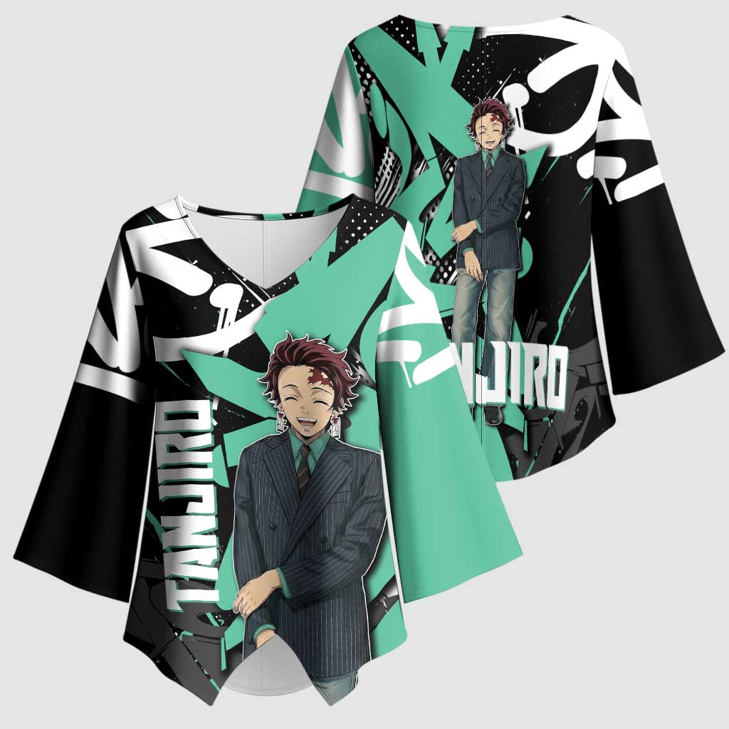 Kamado Tanjiro Demon Slayer Kimono Sleeve Blouse Black Graffiti Anime Graphic