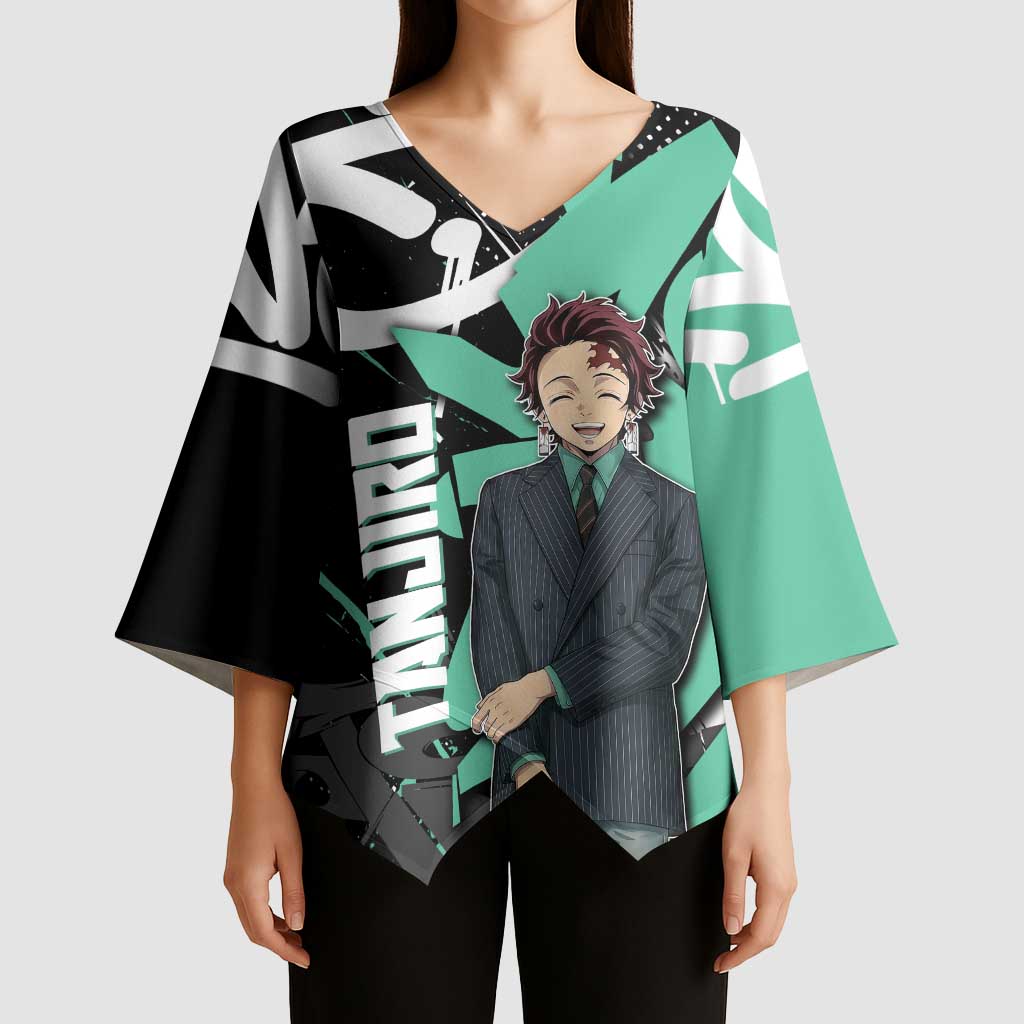 Kamado Tanjiro Demon Slayer Kimono Sleeve Blouse Black Graffiti Anime Graphic