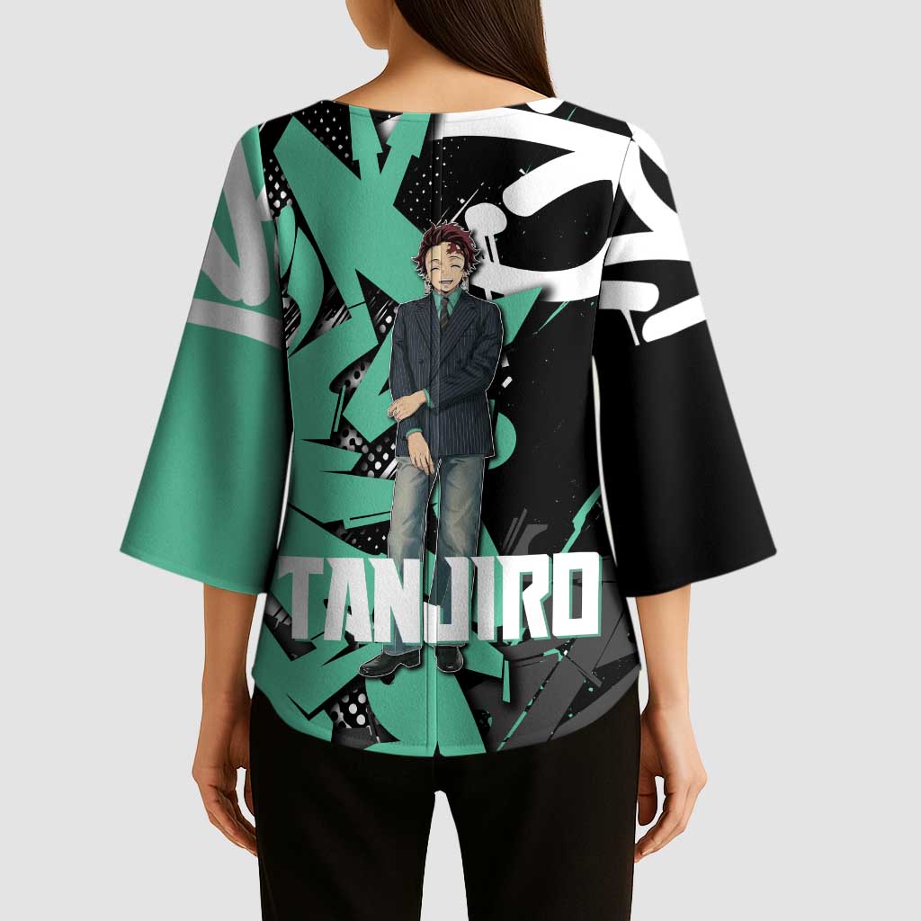 Kamado Tanjiro Demon Slayer Kimono Sleeve Blouse Black Graffiti Anime Graphic