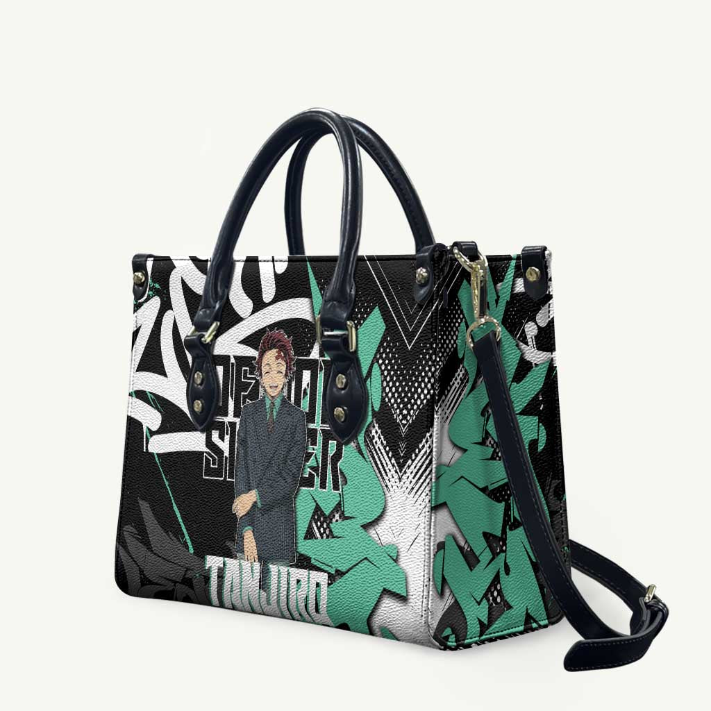 Kamado Tanjiro Demon Slayer Leather Bag Black Graffiti Anime Graphic