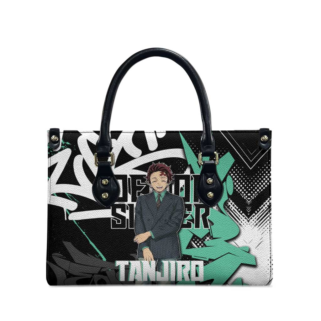 Kamado Tanjiro Demon Slayer Leather Bag Black Graffiti Anime Graphic