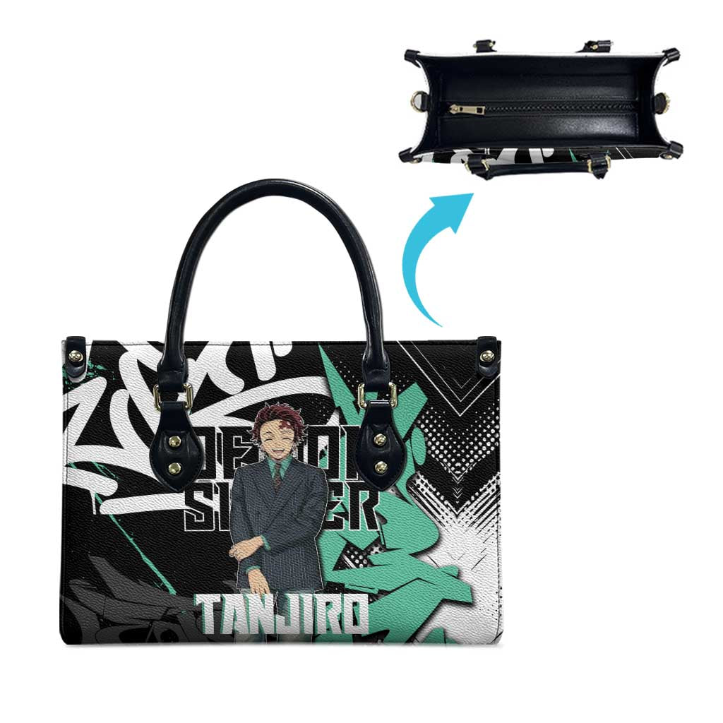 Kamado Tanjiro Demon Slayer Leather Bag Black Graffiti Anime Graphic