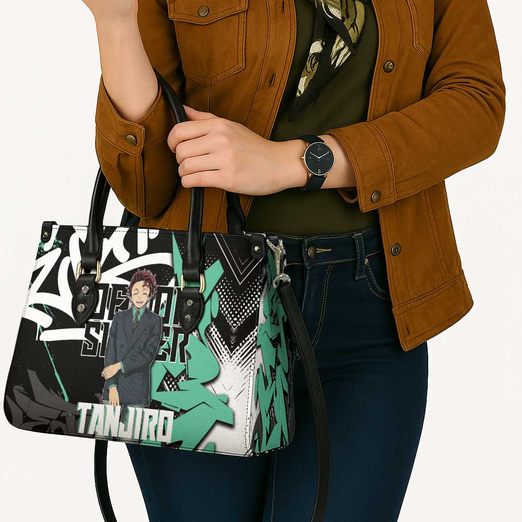 Kamado Tanjiro Demon Slayer Leather Bag Black Graffiti Anime Graphic