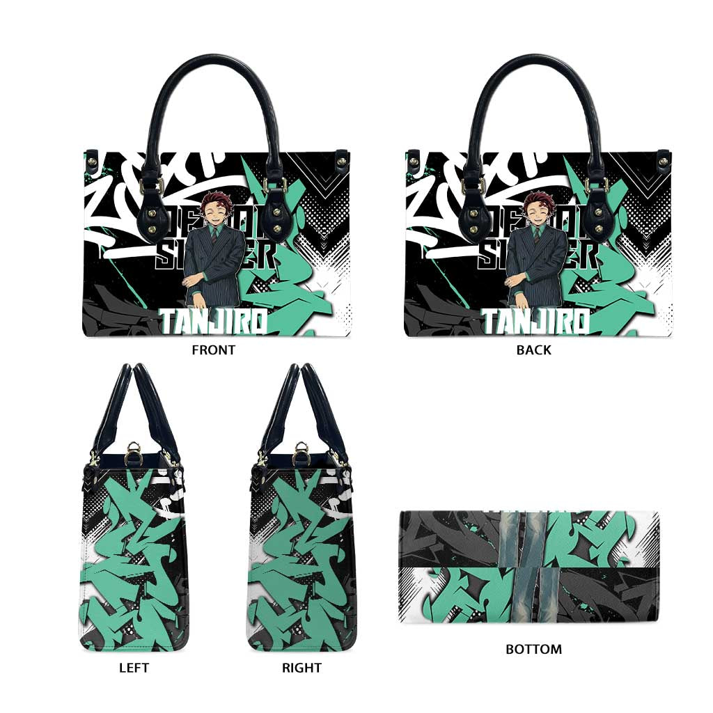 Kamado Tanjiro Demon Slayer Leather Bag Black Graffiti Anime Graphic