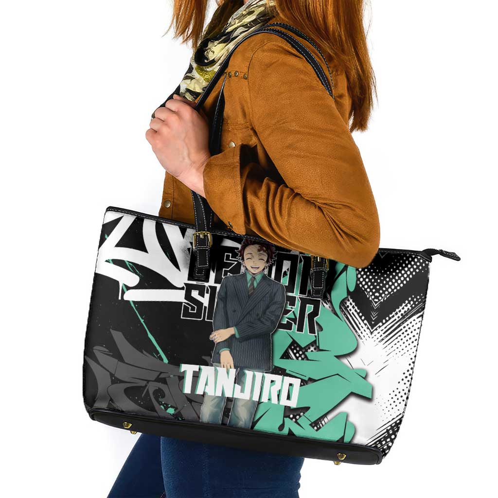 Kamado Tanjiro Demon Slayer Leather Tote Bag Black Graffiti Anime Graphic