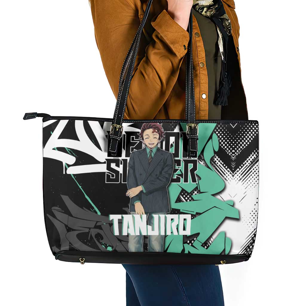Kamado Tanjiro Demon Slayer Leather Tote Bag Black Graffiti Anime Graphic