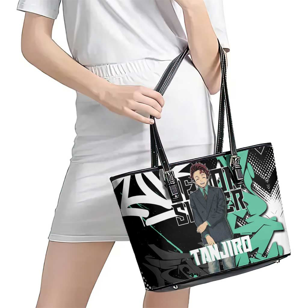 Kamado Tanjiro Demon Slayer Leather Tote Bag Black Graffiti Anime Graphic