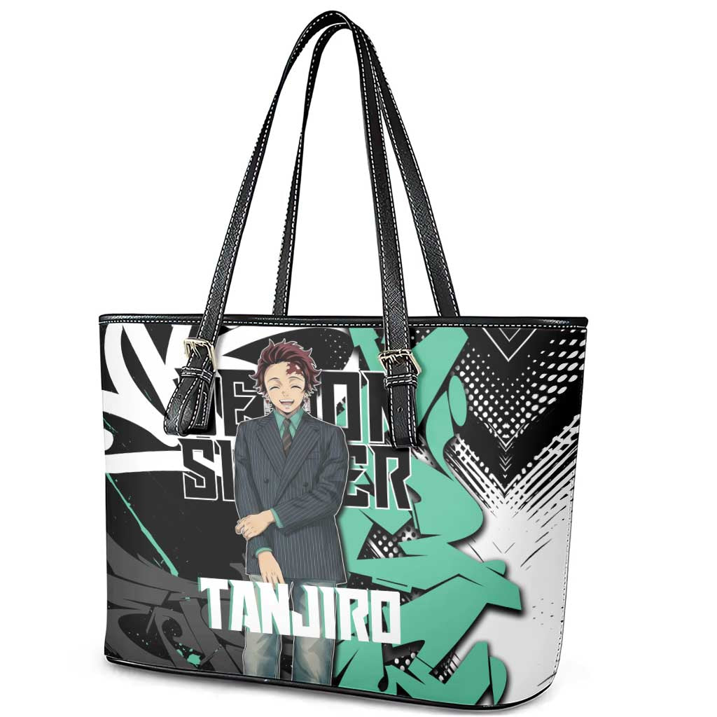 Kamado Tanjiro Demon Slayer Leather Tote Bag Black Graffiti Anime Graphic