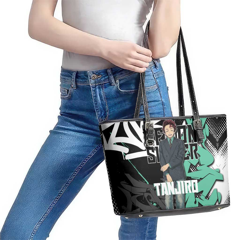 Kamado Tanjiro Demon Slayer Leather Tote Bag Black Graffiti Anime Graphic