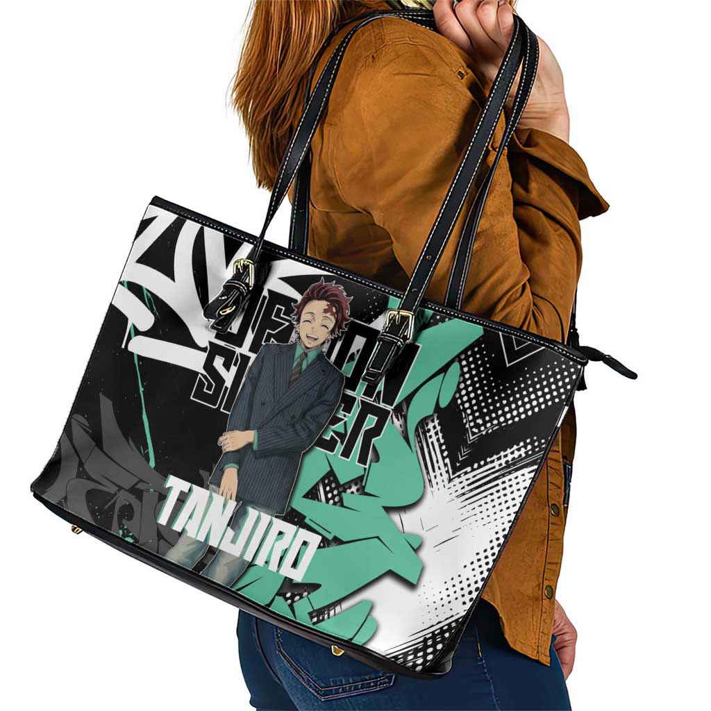 Kamado Tanjiro Demon Slayer Leather Tote Bag Black Graffiti Anime Graphic