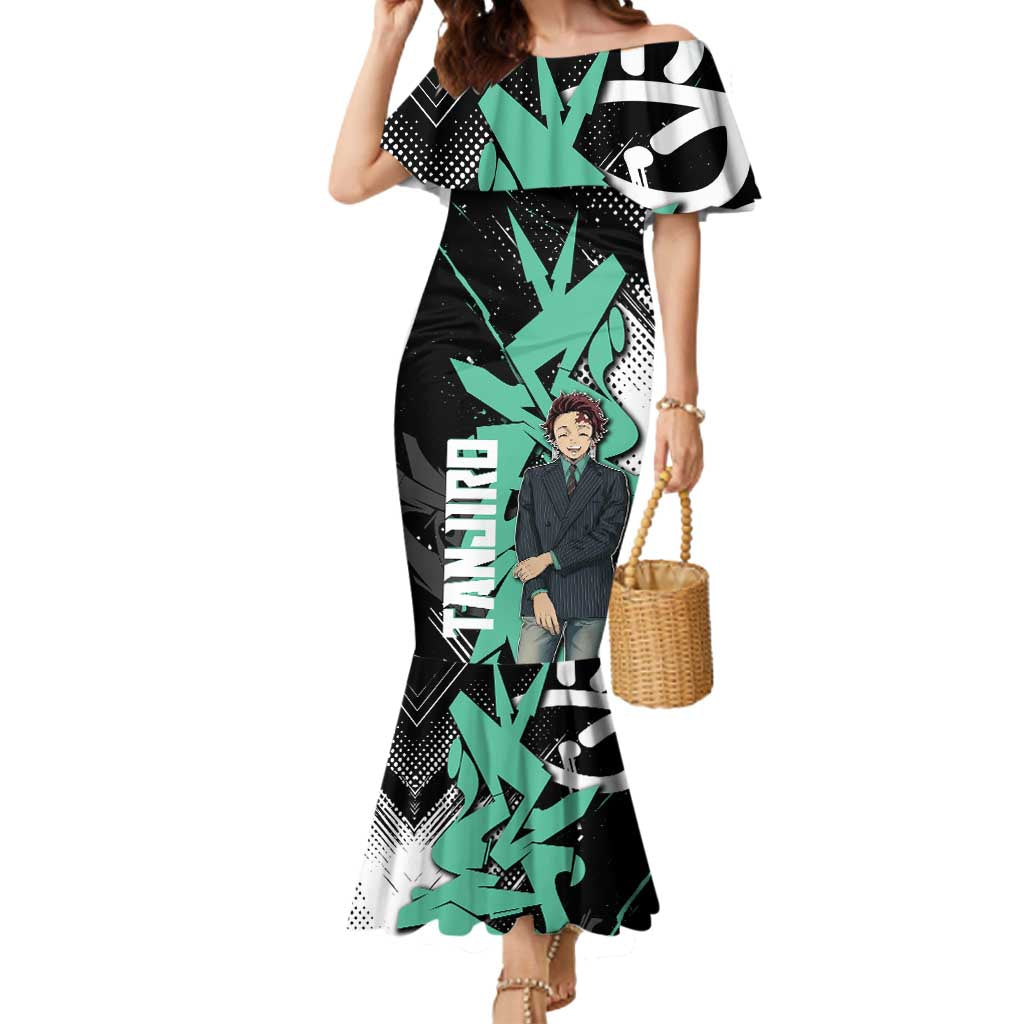 Kamado Tanjiro Demon Slayer Mermaid Dress Black Graffiti Anime Graphic