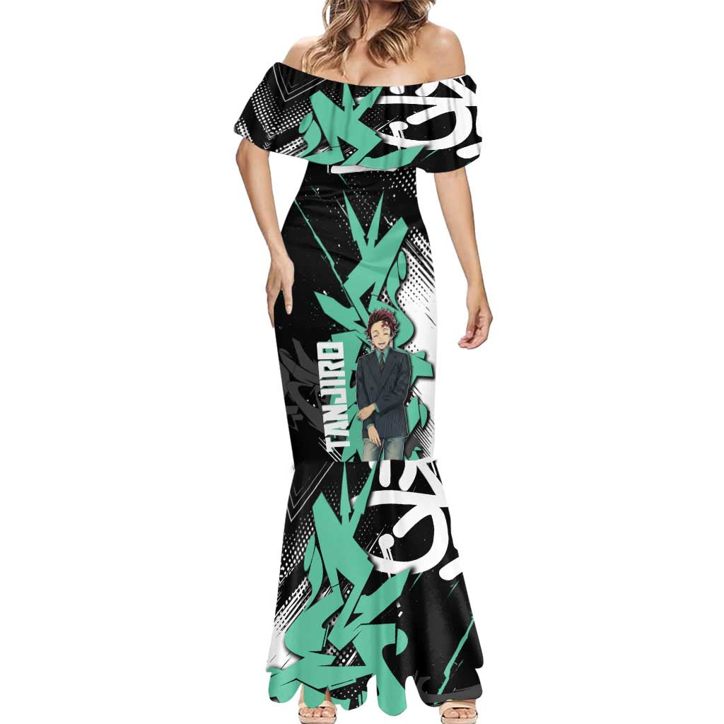 Kamado Tanjiro Demon Slayer Mermaid Dress Black Graffiti Anime Graphic