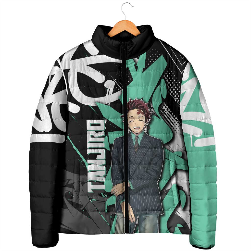 Kamado Tanjiro Demon Slayer Padded Jacket Black Graffiti Anime Graphic