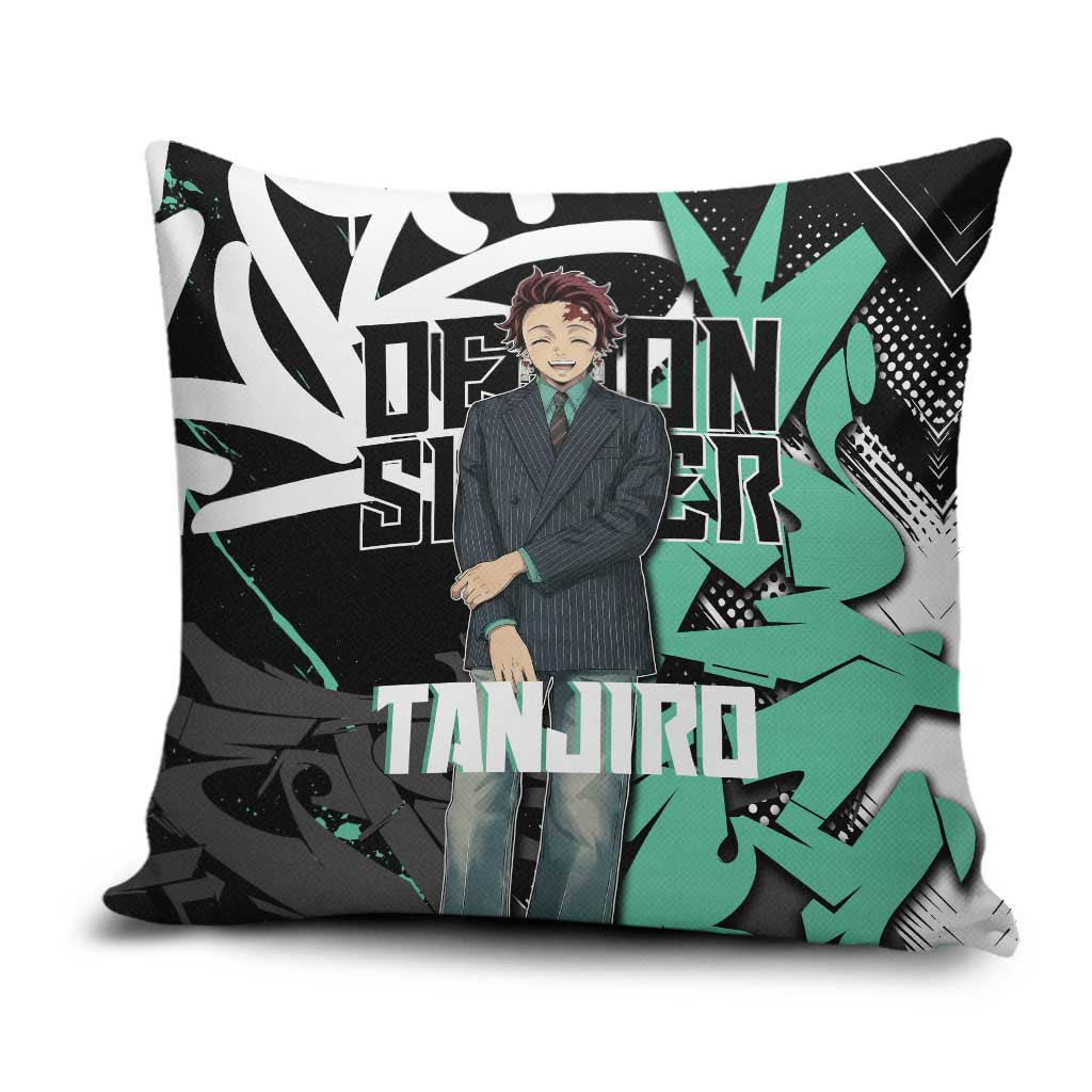 Kamado Tanjiro Demon Slayer Pillow Cover Black Graffiti Anime Graphic