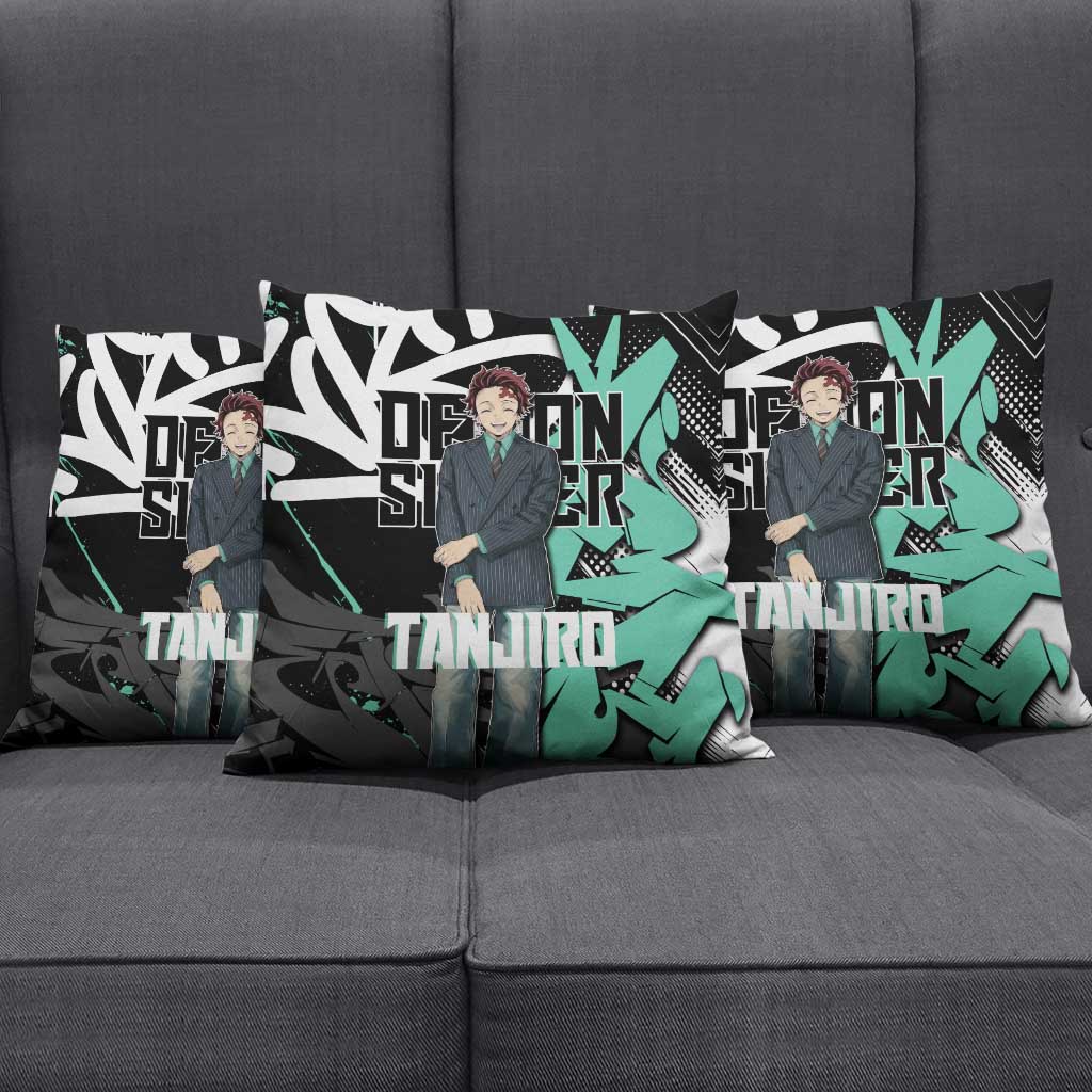 Kamado Tanjiro Demon Slayer Pillow Cover Black Graffiti Anime Graphic