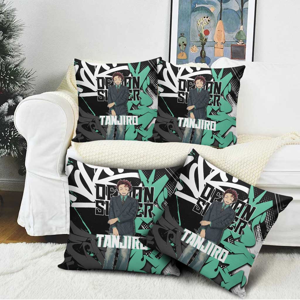 Kamado Tanjiro Demon Slayer Pillow Cover Black Graffiti Anime Graphic