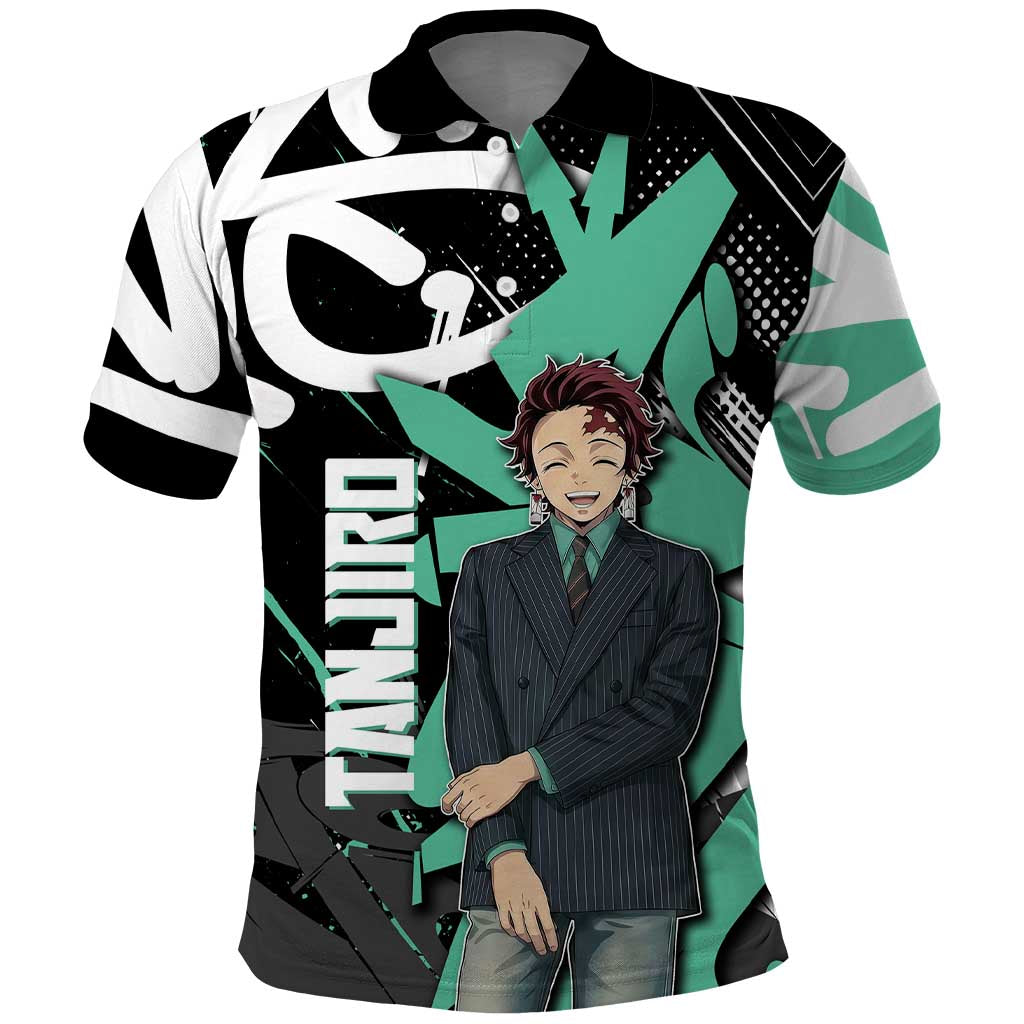Kamado Tanjiro Demon Slayer Polo Shirt Black Graffiti Anime Graphic