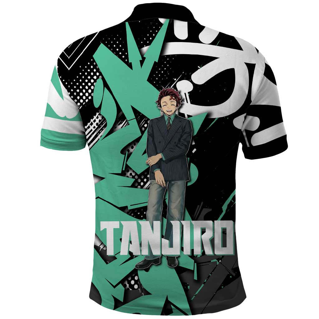 Kamado Tanjiro Demon Slayer Polo Shirt Black Graffiti Anime Graphic