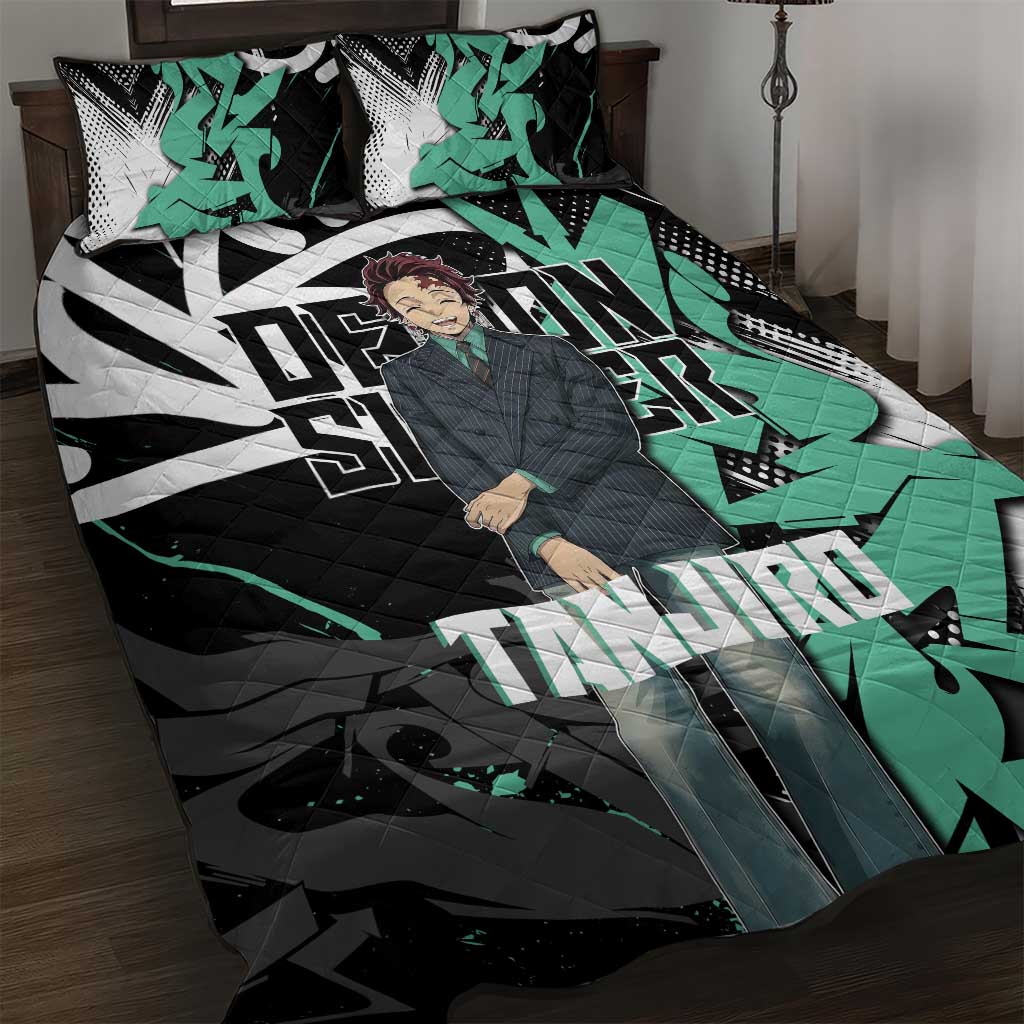 Kamado Tanjiro Demon Slayer Quilt Bed Set Black Graffiti Anime Graphic