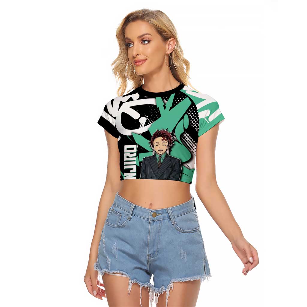 Kamado Tanjiro Demon Slayer Raglan Cropped T Shirt Black Graffiti Anime Graphic