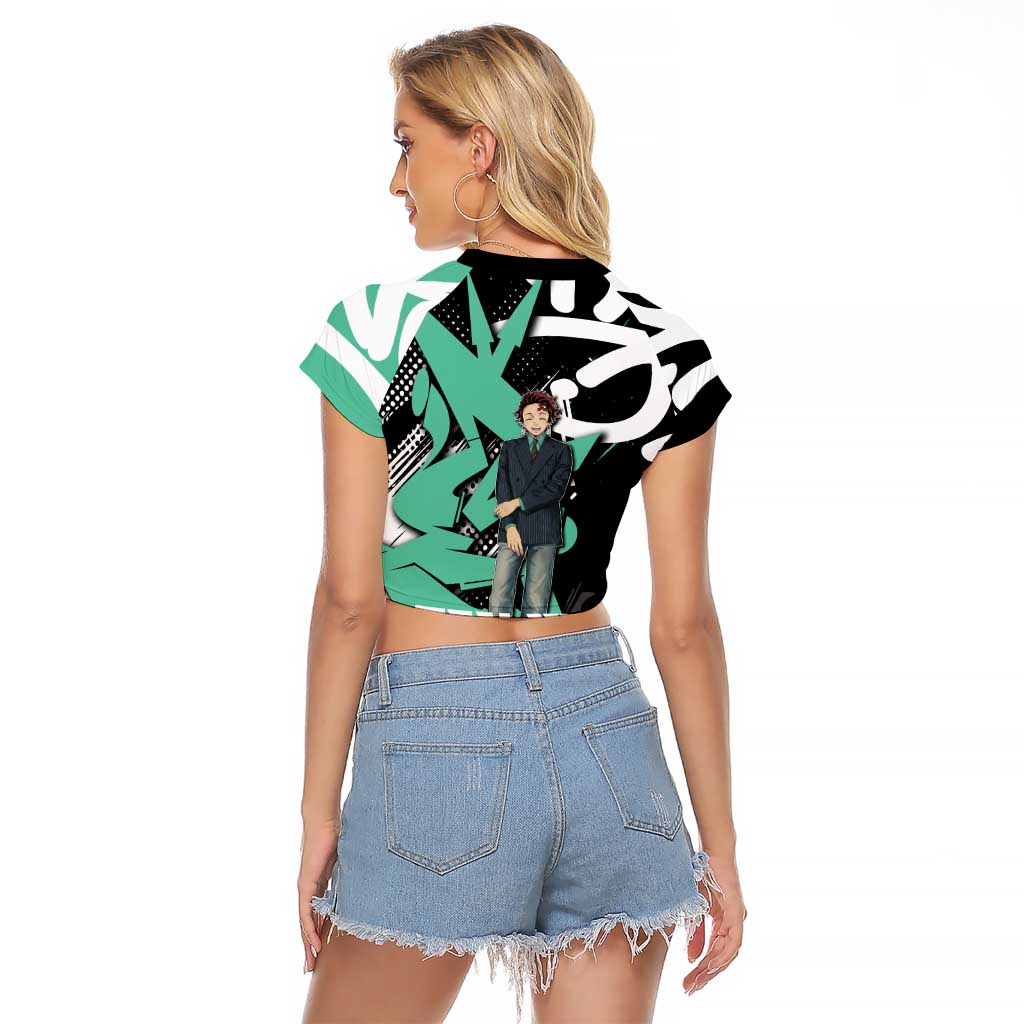 Kamado Tanjiro Demon Slayer Raglan Cropped T Shirt Black Graffiti Anime Graphic