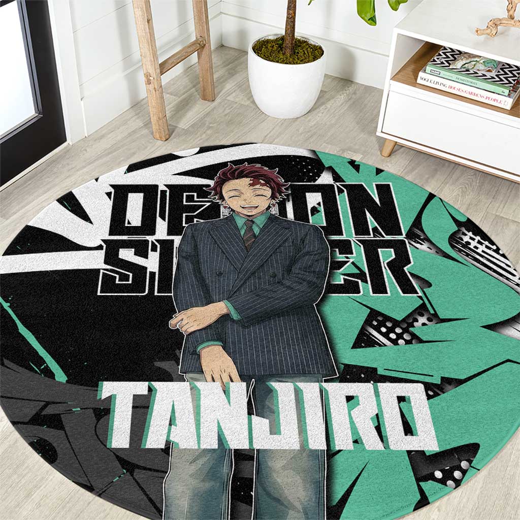 Kamado Tanjiro Demon Slayer Round Carpet Black Graffiti Anime Graphic