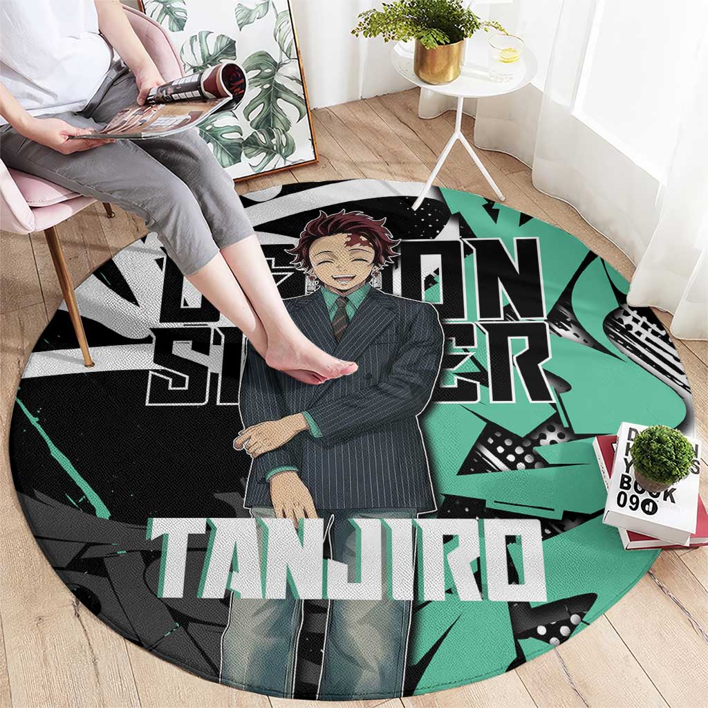Kamado Tanjiro Demon Slayer Round Carpet Black Graffiti Anime Graphic