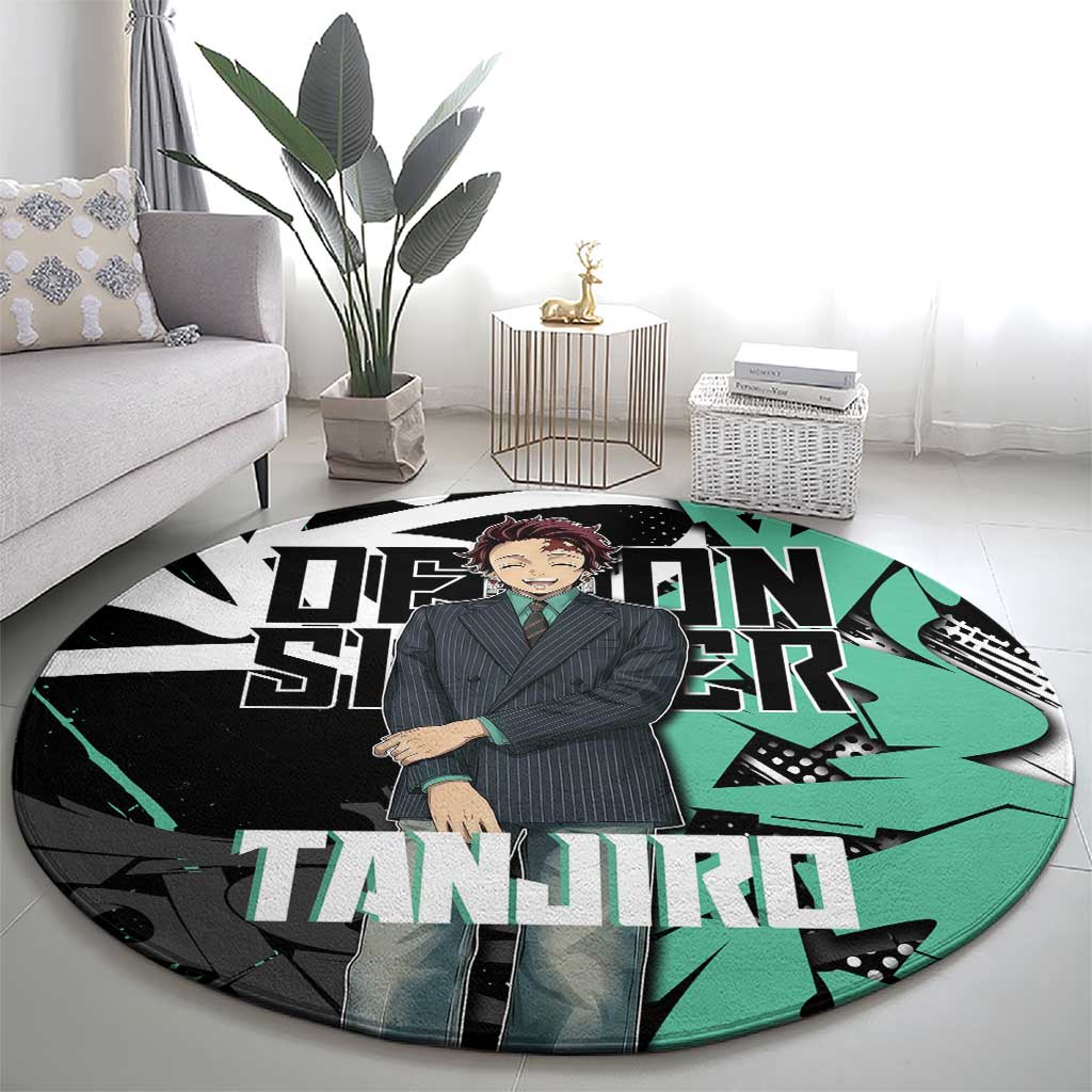 Kamado Tanjiro Demon Slayer Round Carpet Black Graffiti Anime Graphic