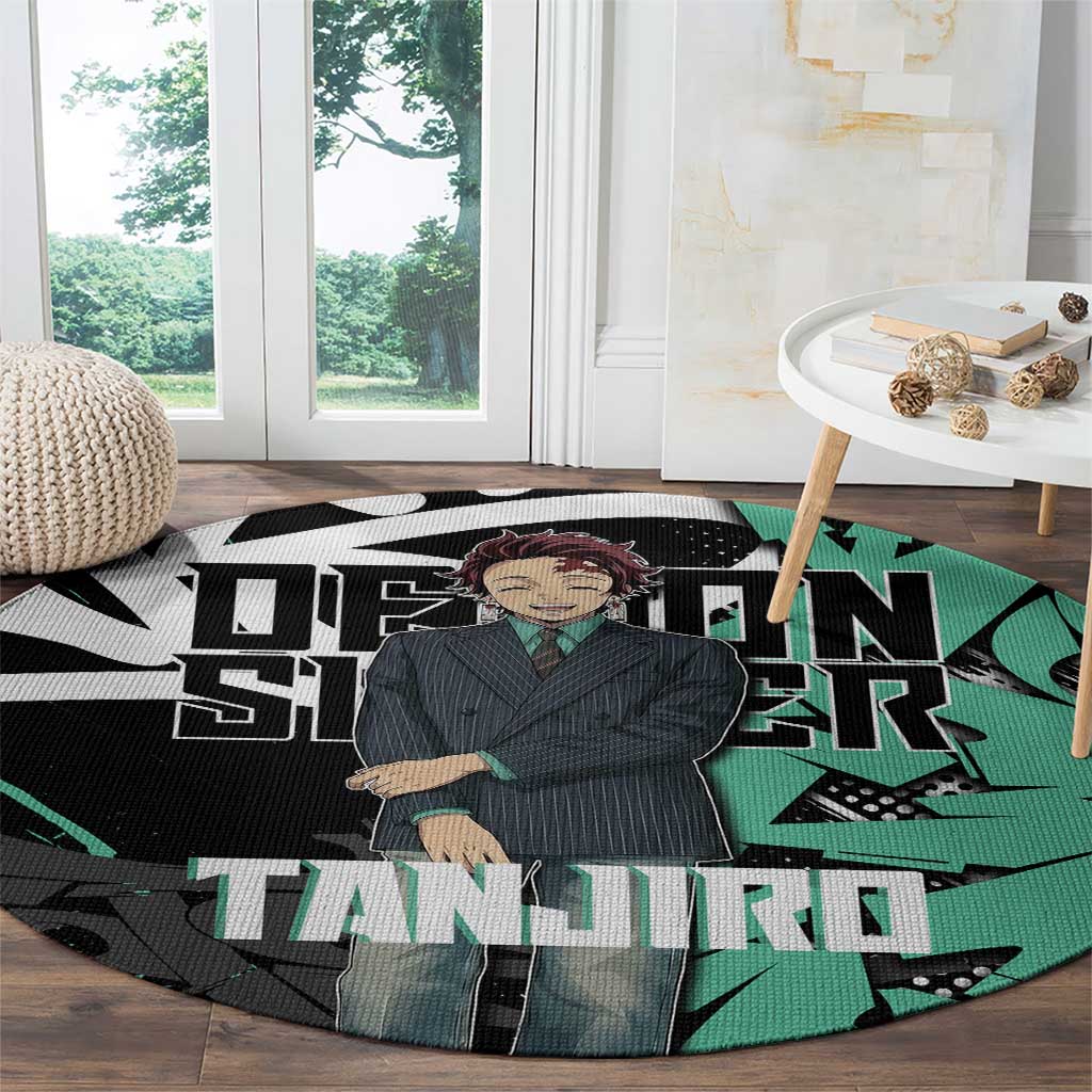 Kamado Tanjiro Demon Slayer Round Carpet Black Graffiti Anime Graphic