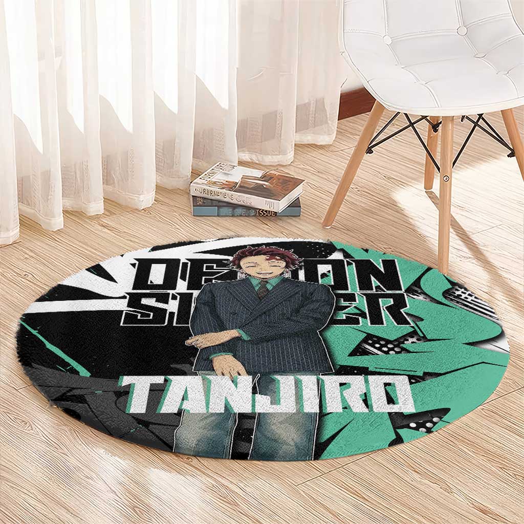 Kamado Tanjiro Demon Slayer Round Carpet Black Graffiti Anime Graphic