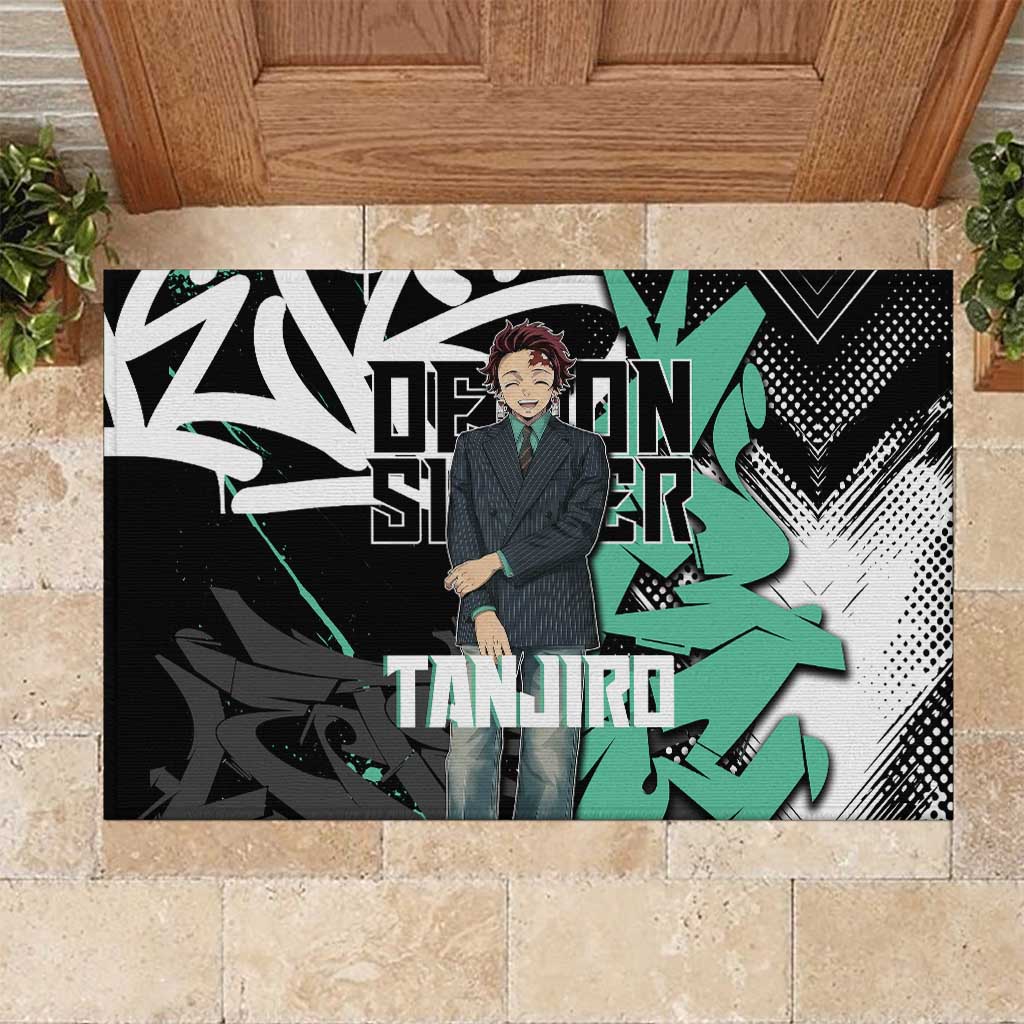 Kamado Tanjiro Demon Slayer Rubber Doormat Black Graffiti Anime Graphic