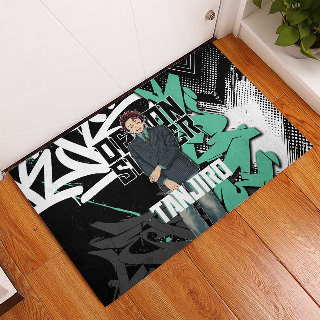 Kamado Tanjiro Demon Slayer Rubber Doormat Black Graffiti Anime Graphic