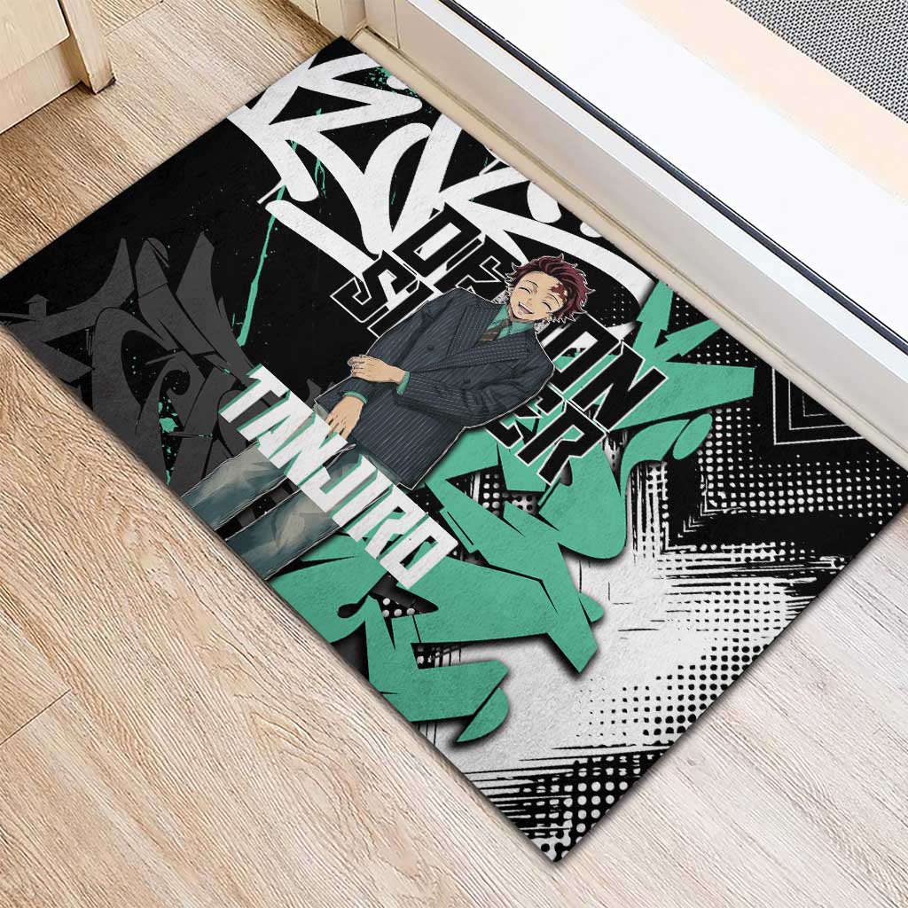 Kamado Tanjiro Demon Slayer Rubber Doormat Black Graffiti Anime Graphic