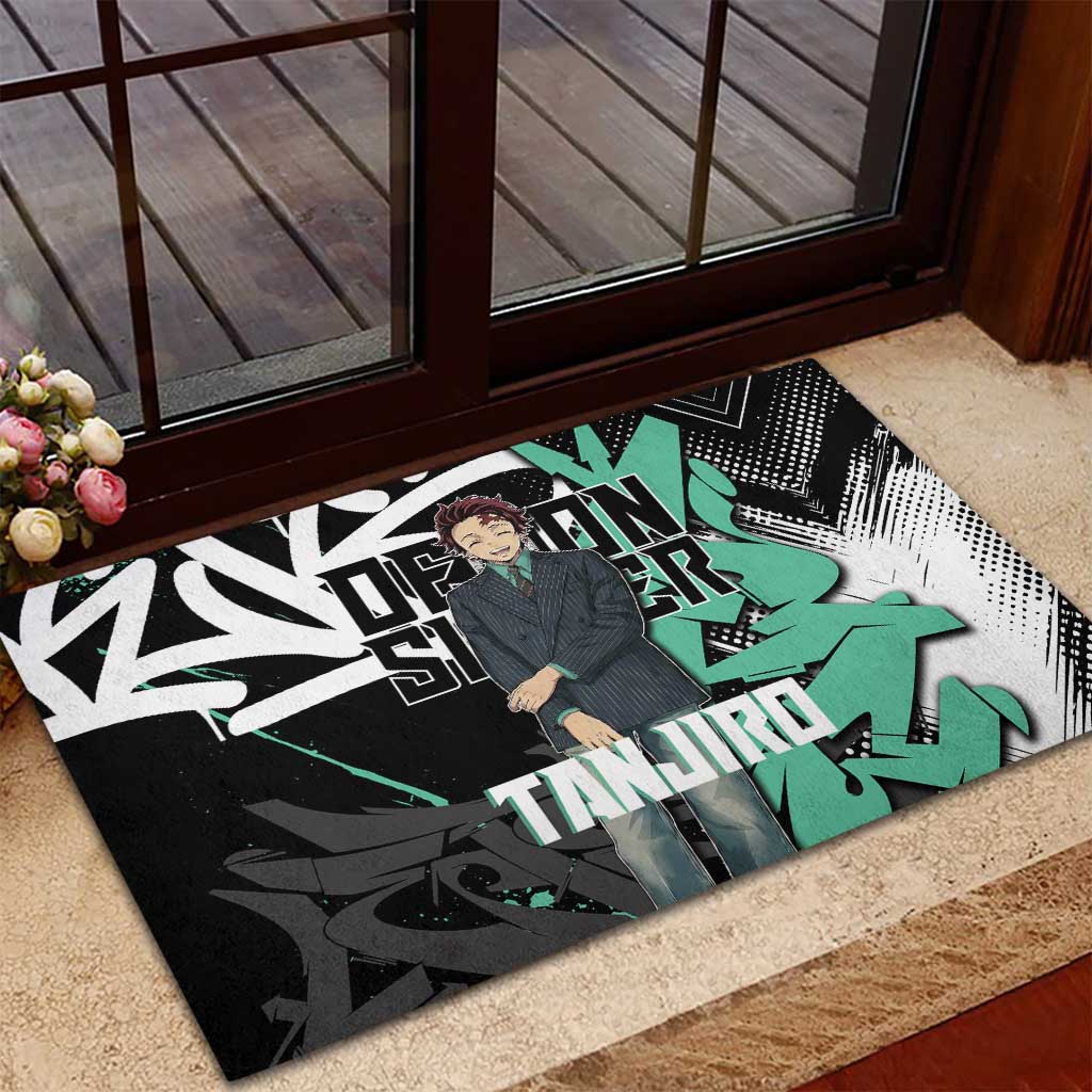 Kamado Tanjiro Demon Slayer Rubber Doormat Black Graffiti Anime Graphic