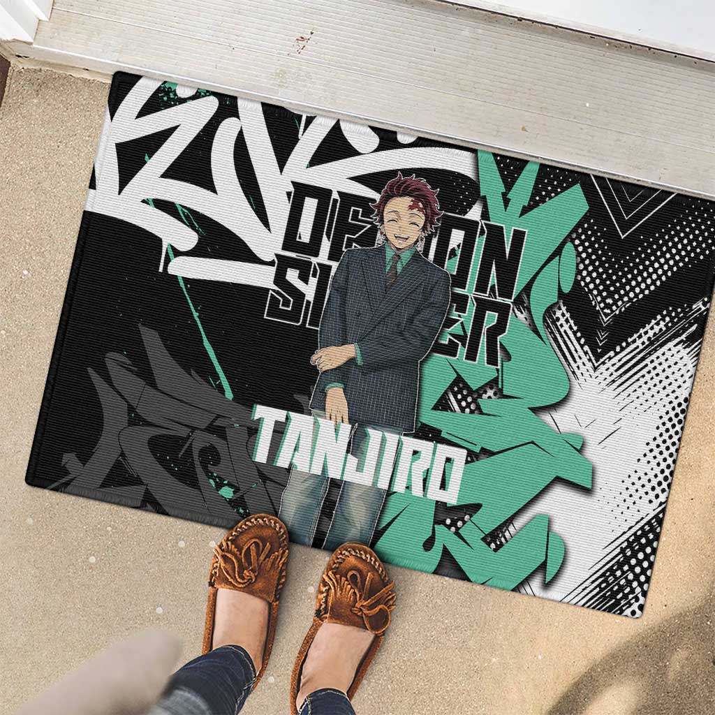 Kamado Tanjiro Demon Slayer Rubber Doormat Black Graffiti Anime Graphic