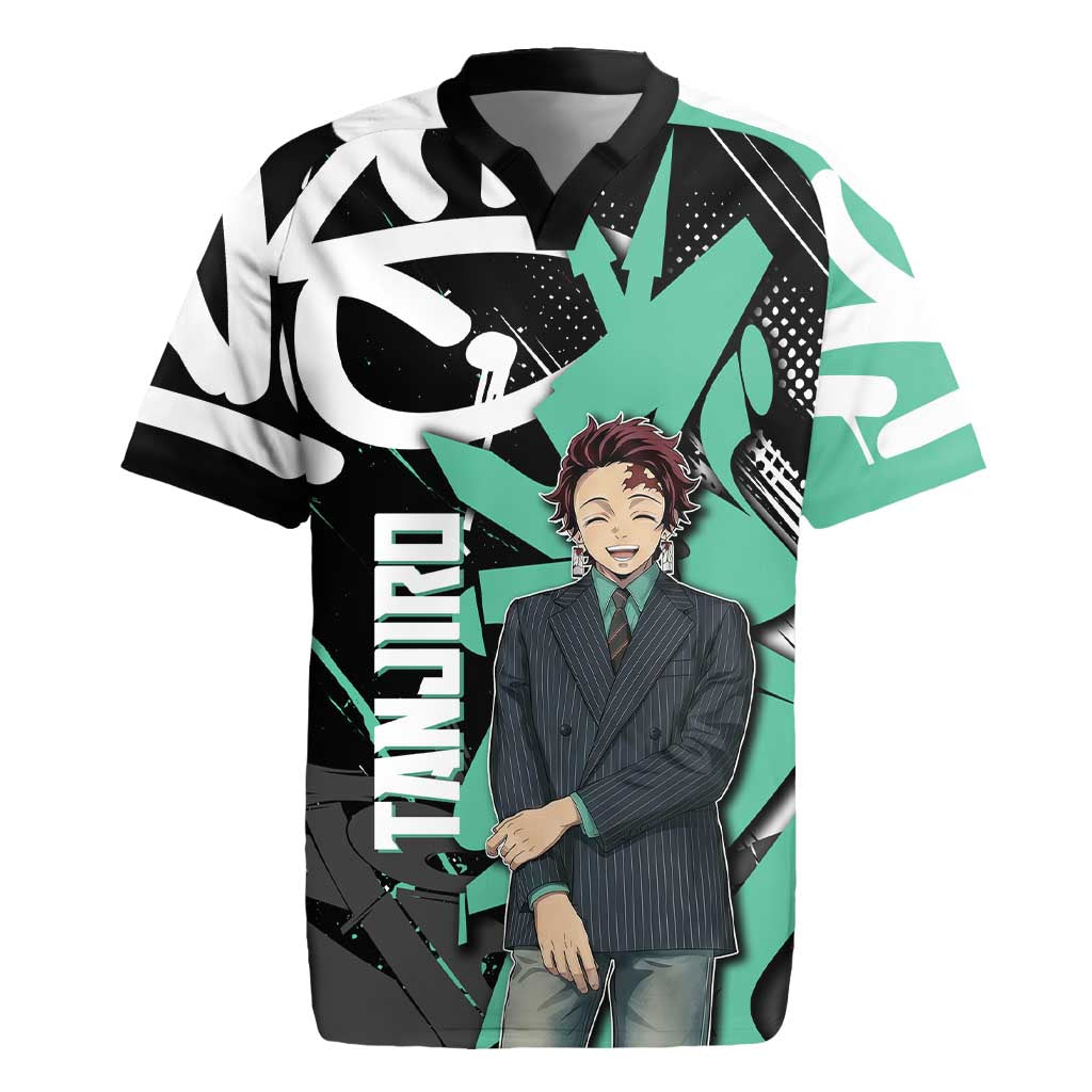 Kamado Tanjiro Demon Slayer Rugby Jersey Black Graffiti Anime Graphic