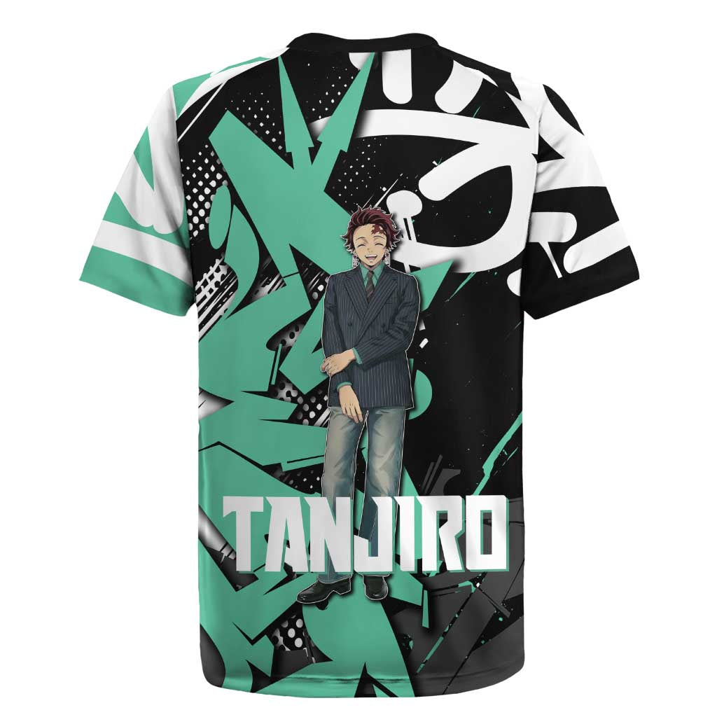 Kamado Tanjiro Demon Slayer Rugby Jersey Black Graffiti Anime Graphic