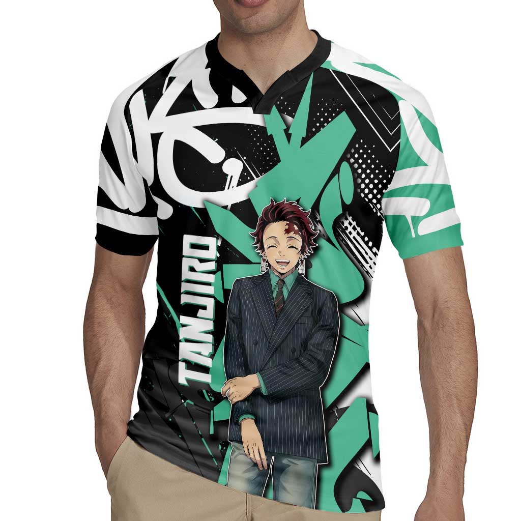Kamado Tanjiro Demon Slayer Rugby Jersey Black Graffiti Anime Graphic